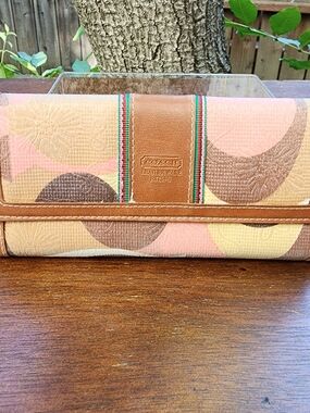 Vintage Coach Optic C Multicolor Patchwork Checkbook Wallet Pink Tan Y2K